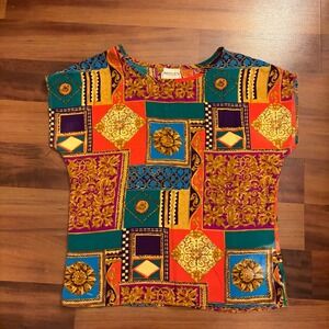 Vintage BENTLEY Silk Scarf Print Blouse Top Women Small‎